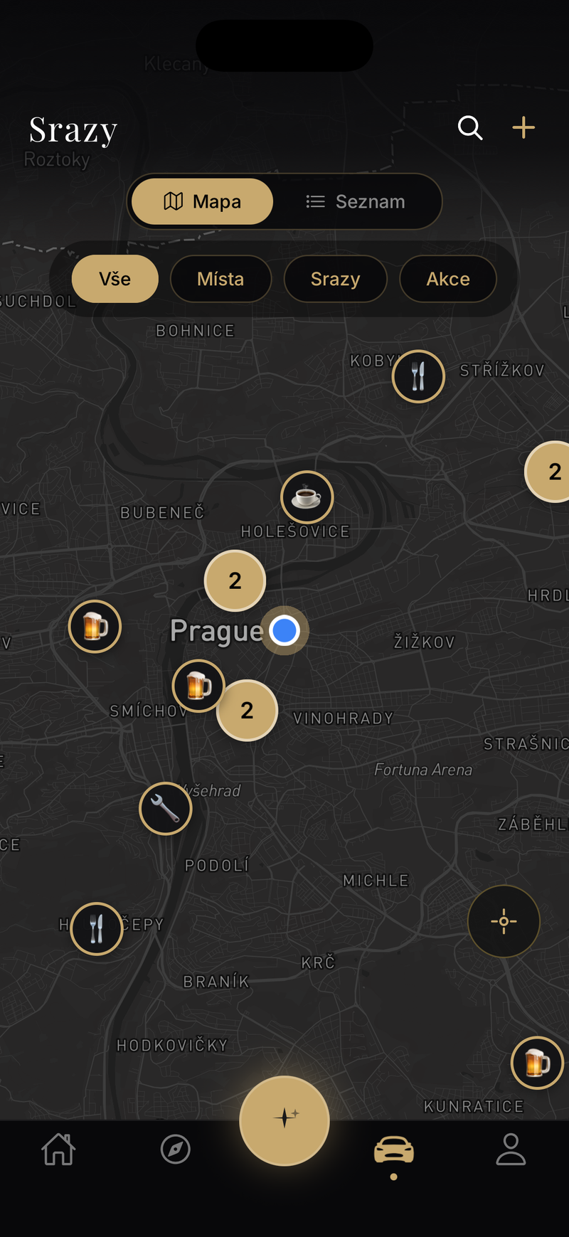 Mapa srazů v okolí